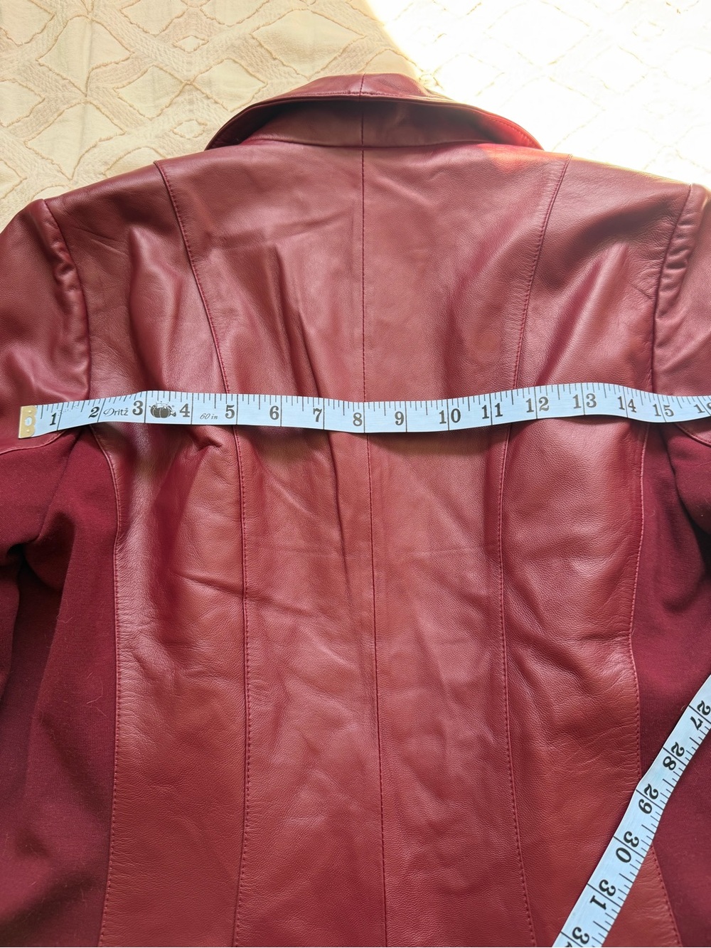 IMAN Wine Red Leather Moto Jacket with Knit Sides - Picture 9 of 12